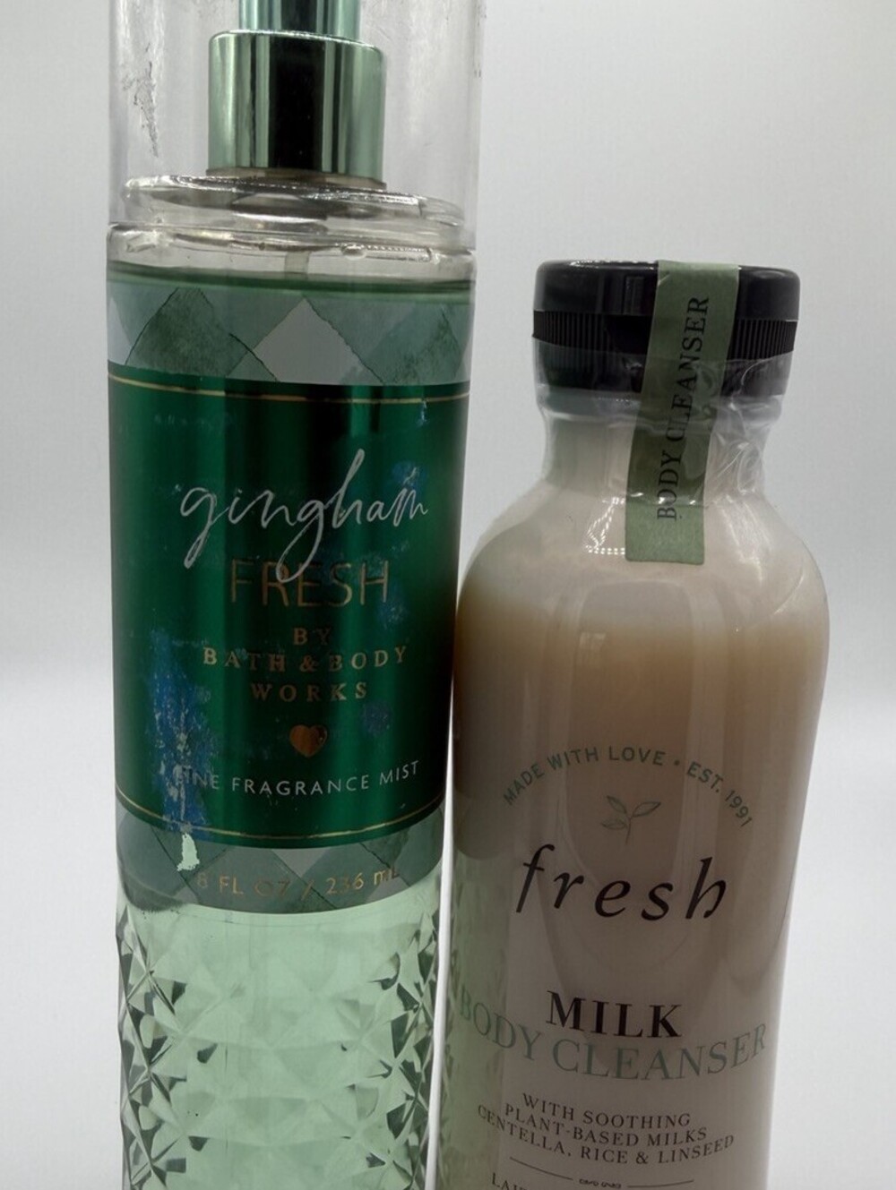 Bath & Body Works Gingham Fresh Mist + Fresh Milk Body Cleanser Gift Set New